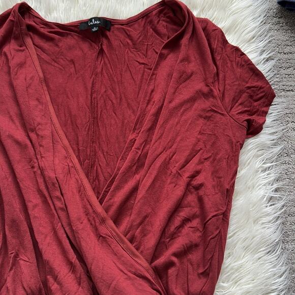 Lulus Red Wrap Bodysuit Short Sleeve - Picture 6 of 7